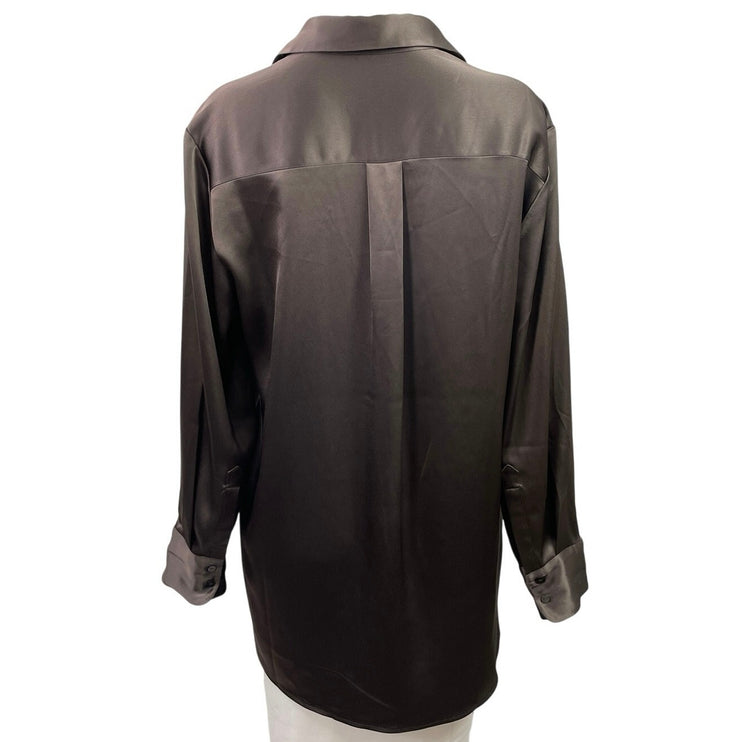 NEW Aritzia Babaton Brown Silk Satin Long Sleeve Button Down Shirt Top Size XS