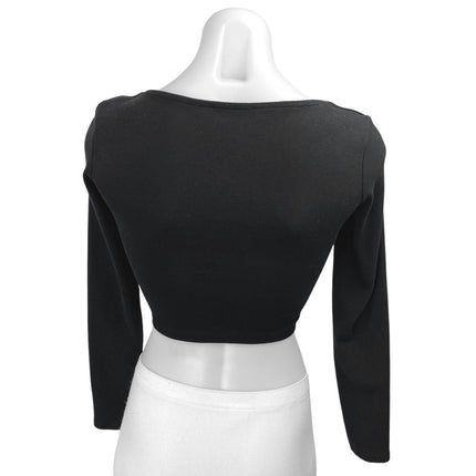 Zara Women's Black Long Sleeve Square Neck Blouse T Shirt Tee Crop Top Size M