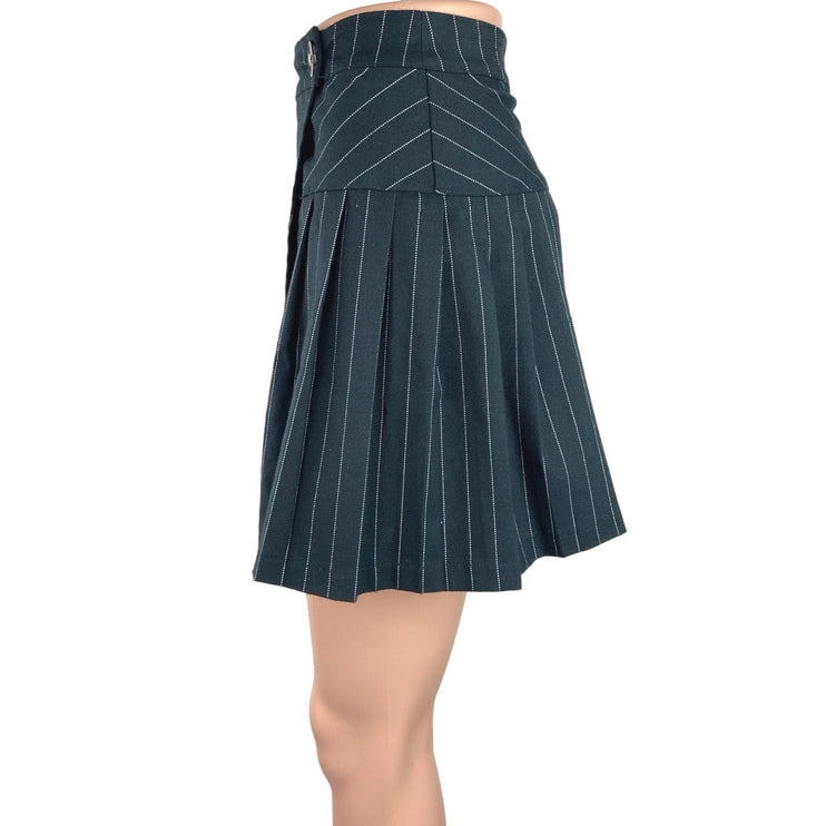 Urban Outfitters Black Pinstriped Pleated Preppy A Line Mini Wrap Skirt Size XS