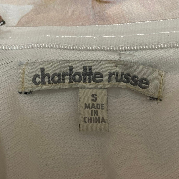 Charlotte Russe White Floral Strapless Sleeveless Tube Jumpsuit Romper Shorts S