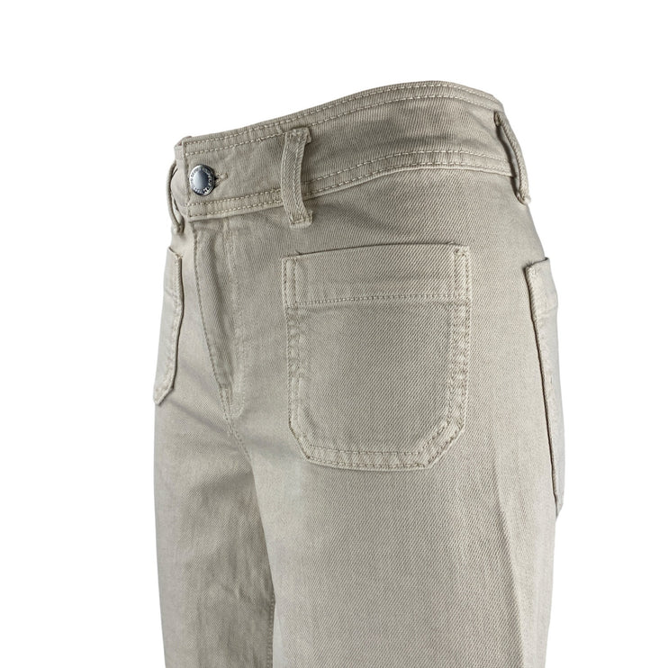 MNG Mango Women's Beige High Rise Palazzo Flare Wide Leg Denim Jeans Pants Sz 2