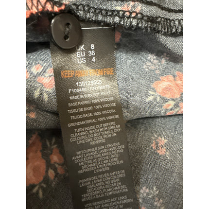 Miss Selfridge Black Floral Lace V-Neck Short Puff Sleeve Midi Shirt Dress Sz 4