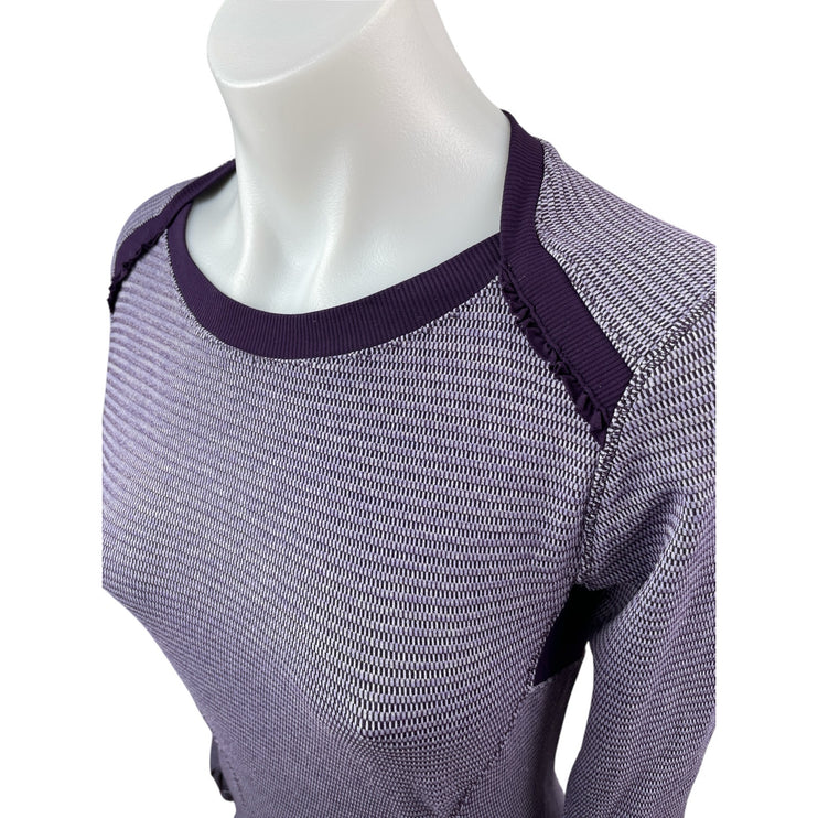 Lululemon Base Runner Purple Striped Athletic Long Sleeve T Shirt Tee Top 4/6
