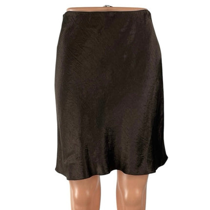 Aritzia Babaton Dark Brown Silk Satin High Waist Elastic Mini Slip Skirt Size 6