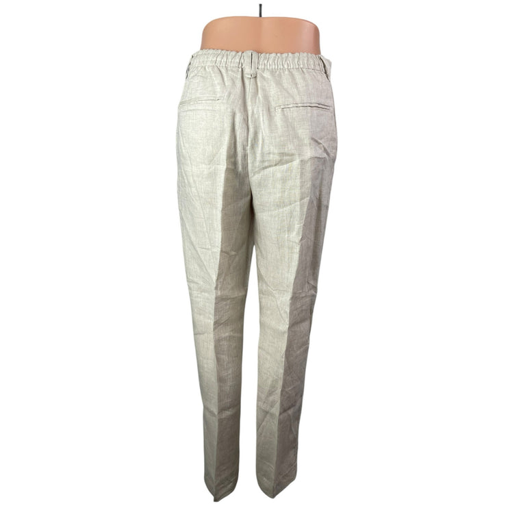 Zara 100% Linen Women's Beige High Rise Straight Chino Trousers Dress Pants Sz S