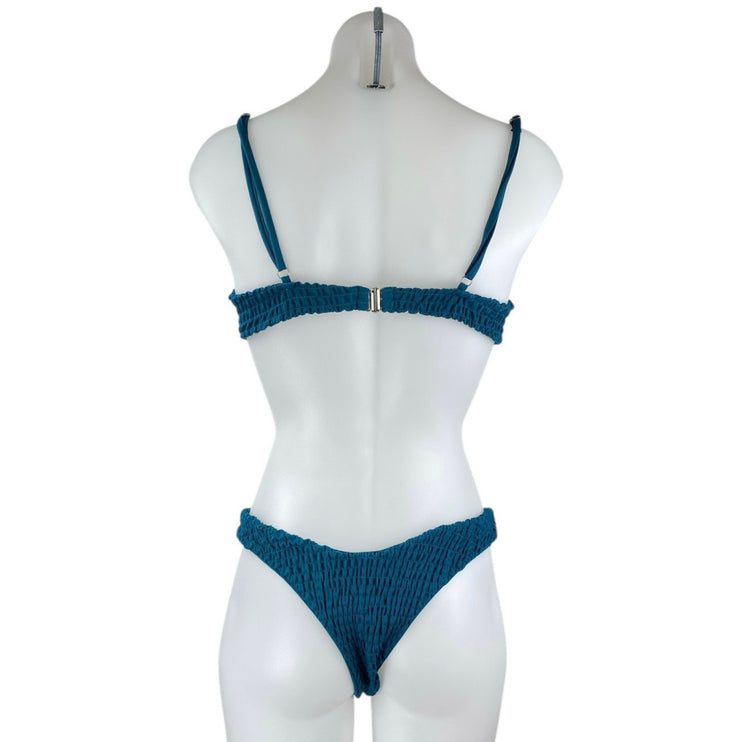 Zaful Womens Teal Blue V Wired Textured Two Piece Bikini Swimsuit Swimwear Sz 6