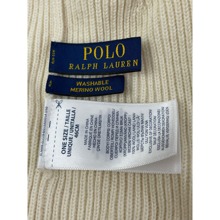 Polo Ralph Lauren 100% Wool Beige Embroidered Logo Ribbed Bonnet Beanie Hat OS