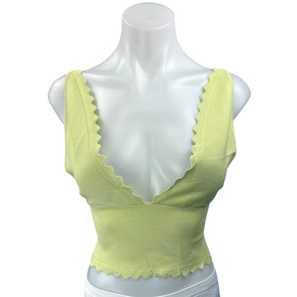 Free People Light Green Sleeveless Knit Scalloped V-Neck Crop Tank Top Size M