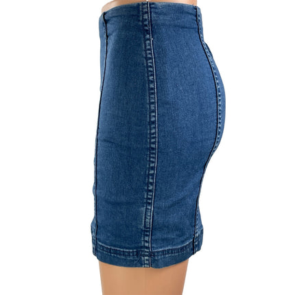 Free People Women's Blue Medium Wash High Waist Denim Jean Pencil Mini Skirt 0