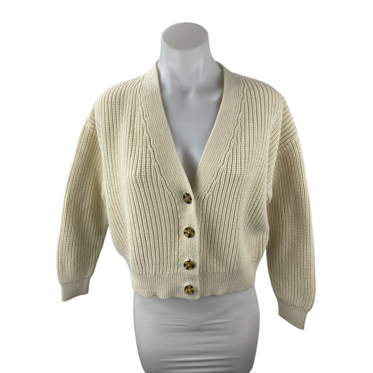 Gap Women's Beige Ribbed Knit Long Sleeve Button Up Cardigan Sweater Top Size S