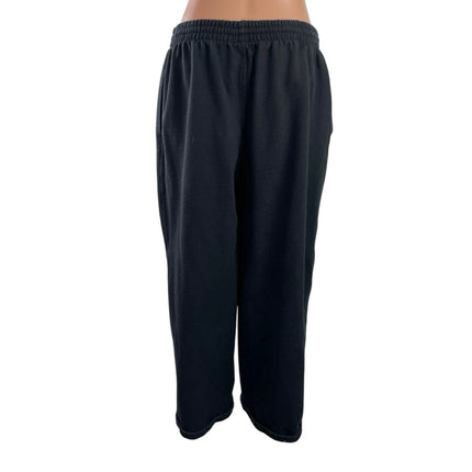 Skims Women's Black Fleece High Waisted Straight Wide Leg Trousers Sweatpants L
