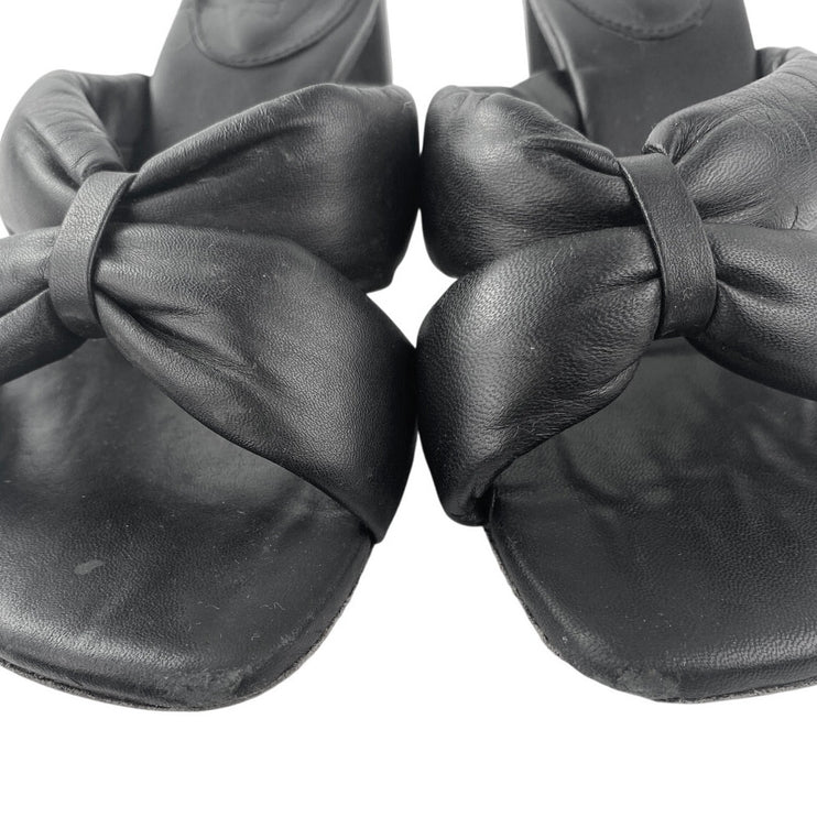 Schutz Fairy Mid Black Leather Square Toe Block Heels Slip On Sandals Size 7.5B