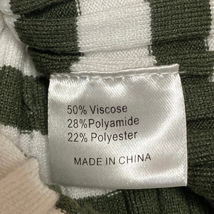 Fashion Green White Striped Knit Sleeveless Midi Bodycon Sweater Tank Dress XS