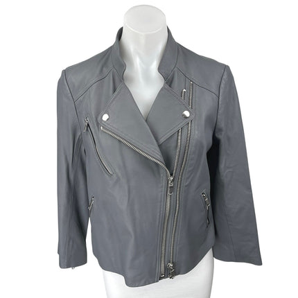 Joie Casella Women's Gray Lamb Leather Asymmetric Zip Moto Biker Coat Jacket L