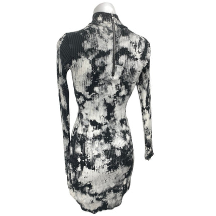 Cotton Citizen Ibiza Black White Tie Dye Long Sleeve Knit Mini Bodycon Dress XS