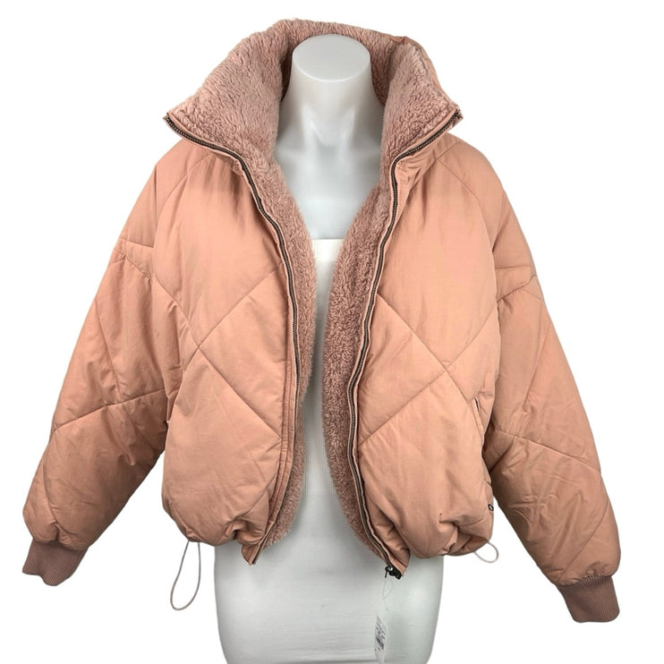 American Eagle Outfitters NWT Pink Reversible Quilted Zip Up Puffer Jacket Sz S