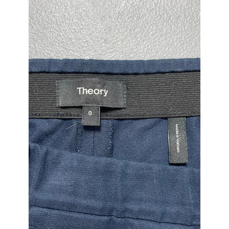 Theory Thaniel Bistretch Women's Blue Twill Slim-Fit Straight Trousers Pants 0