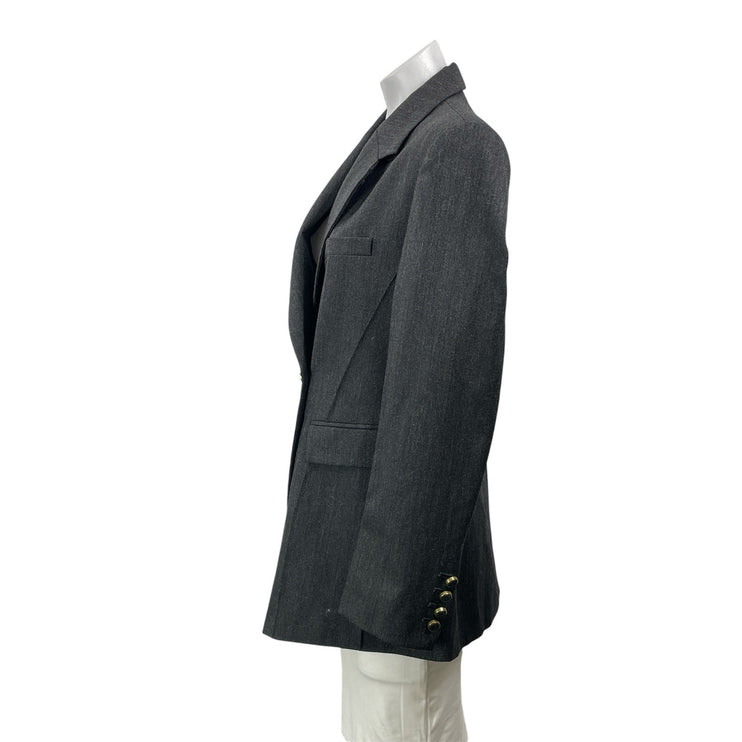 Zara Women's Gray 100% Wool Notch Lapel Long Sleeve Blazer Coat Jacket Size M