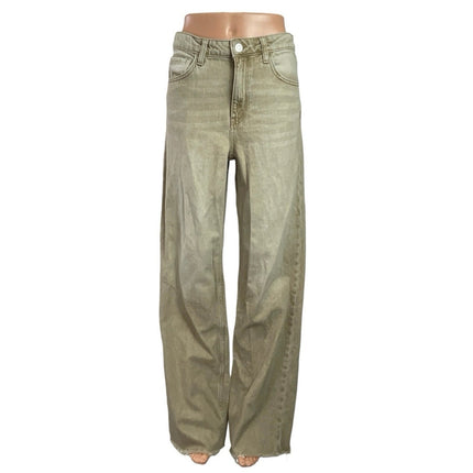 MNG Mango Women's Beige High Rise Wide Leg Straight Baggy Denim Jeans Size 4