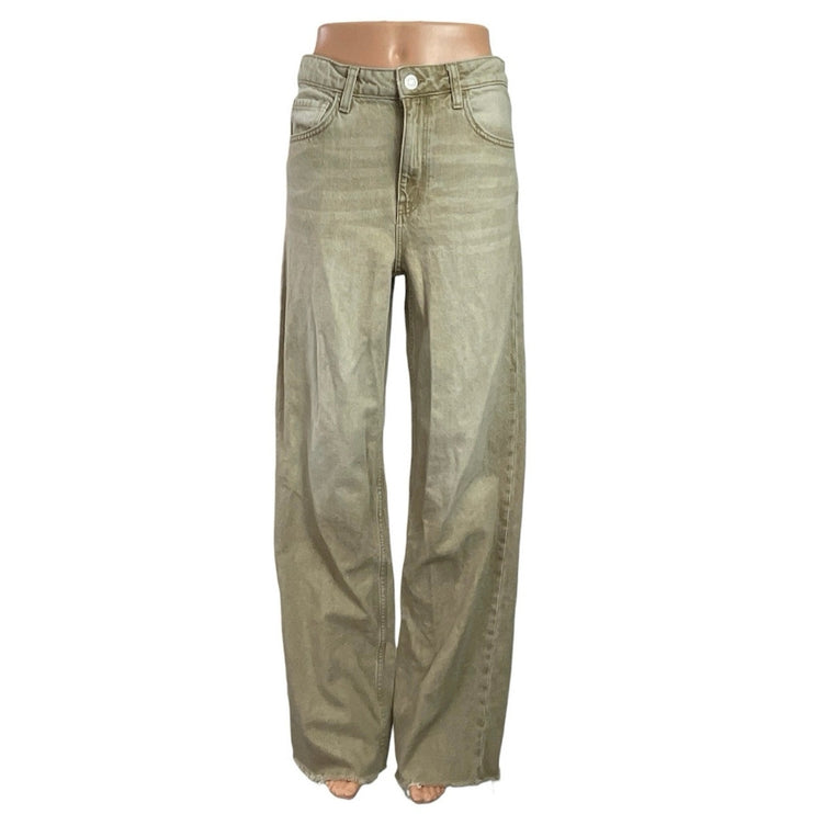 MNG Mango Women's Beige High Rise Wide Leg Straight Baggy Denim Jeans Size 4