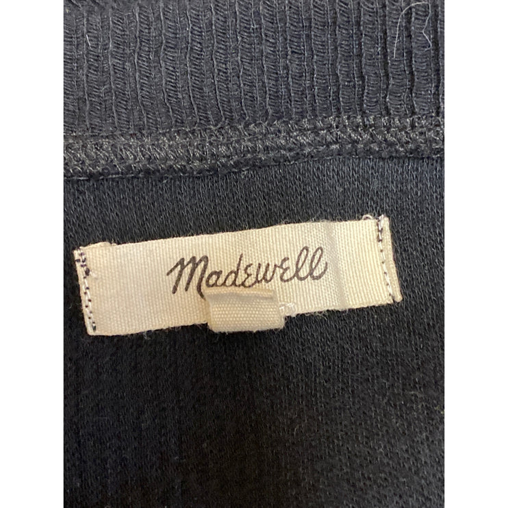 Madewell Womens Black Asymmetric Hem Rib Knit Crewneck Long Sleeve Sweater Top M