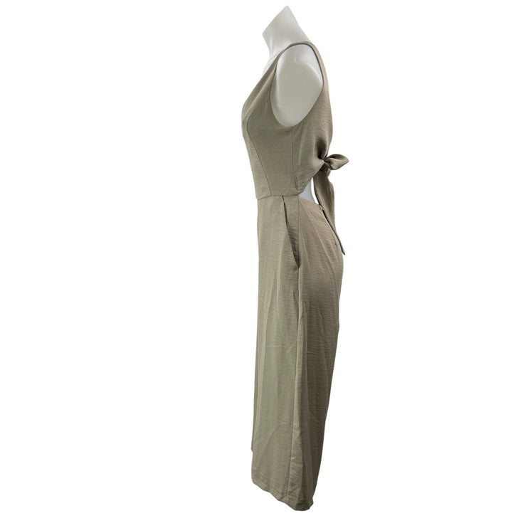 Dress Forum Women's Tan Khaki Sleeveless Cropped Wide Leg Romper Jumpsuit Size S