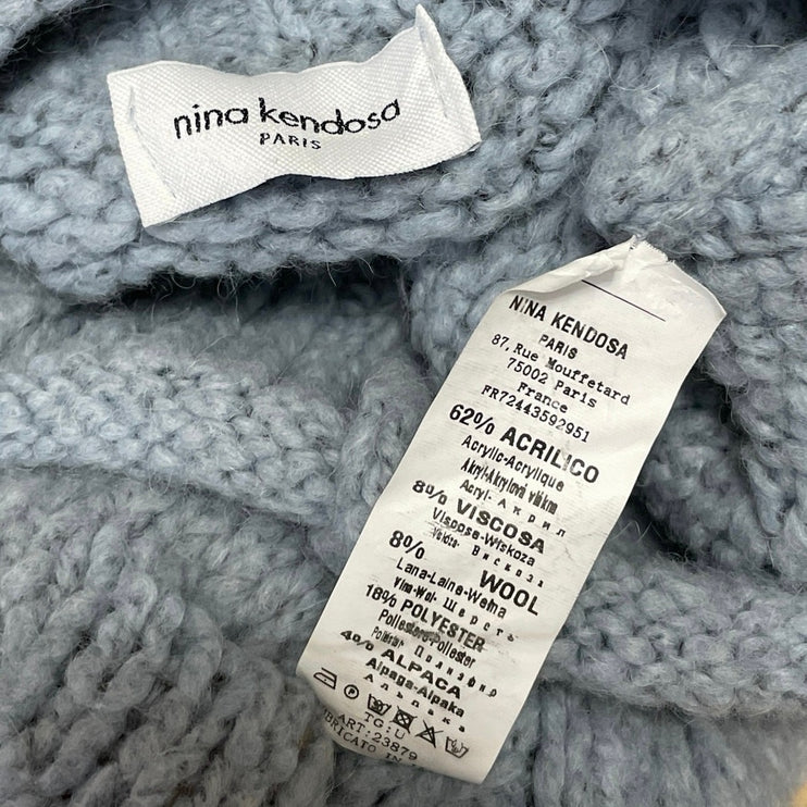 Nina Kendosa Womens Gray Long Raglan Sleeves Ribbed Knit Fluffy Sweater Top Sz M