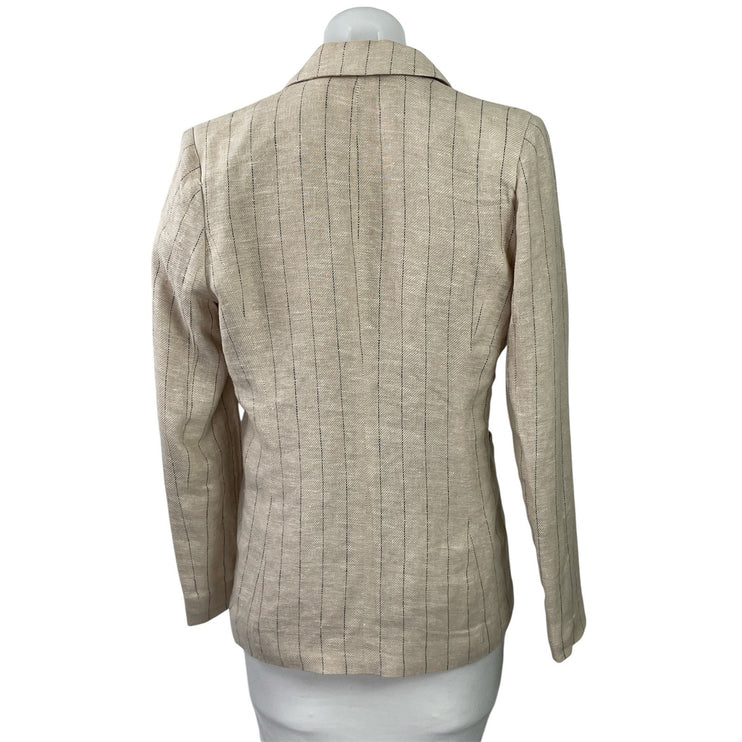Jules & Leopold Womens Beige Linen Striped Notch Lapel Blazer Coat Jacket Size S