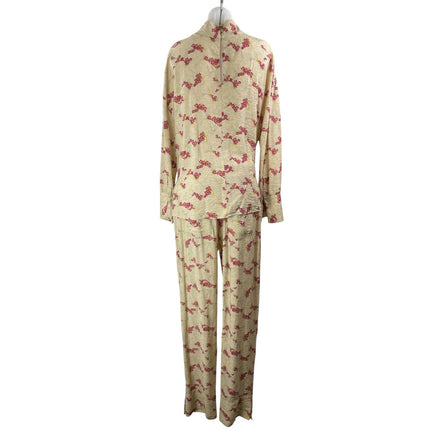 Zara Women's Cream Floral Long Sleeves Tie Front Sleepwear Pajamas Sets Size L