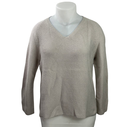 Uniqlo Womens Beige Long Sleeves Knit Textured V-neck Pullover Sweater Top Sz XL