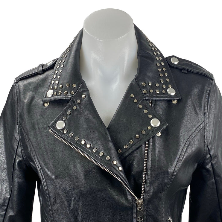 BuddyLove Wild Child Black Studded Faux Vegan Leather Moto Biker Coat Jacket S