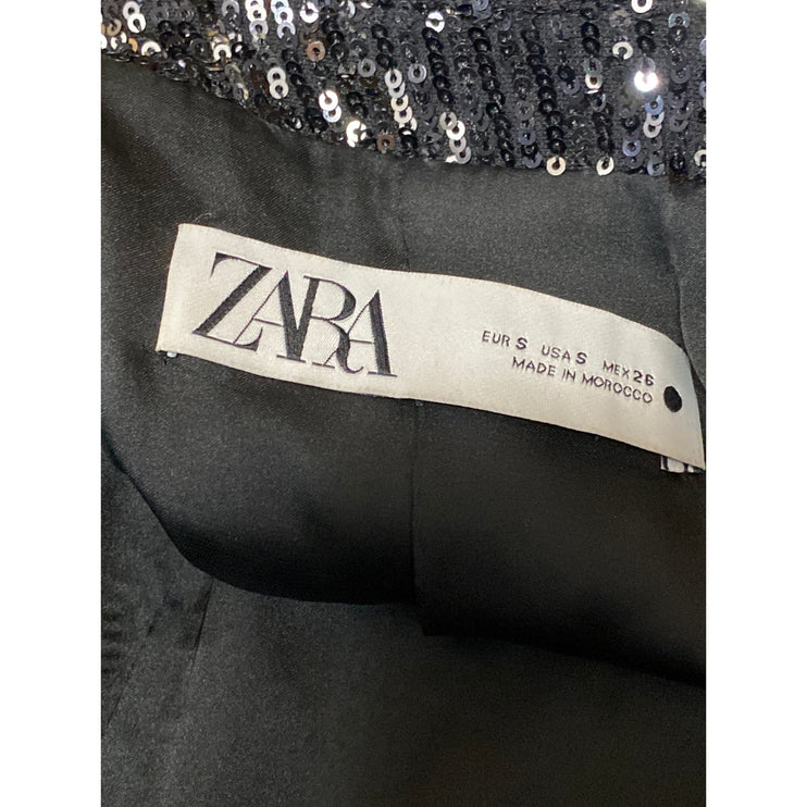 Zara Women's Black Sequin Long Sleeve Sparkly Shimmer Blazer Coat Jacket Size S
