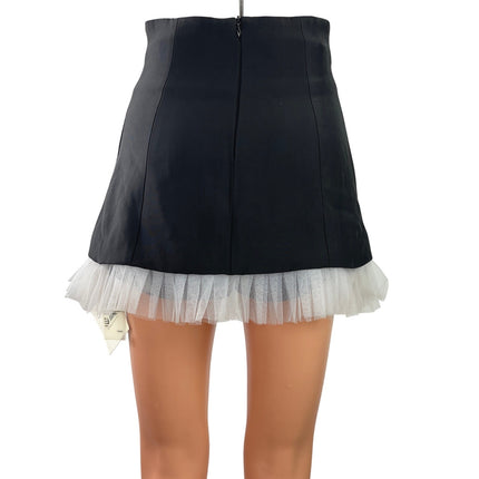 NEW J.Ing Black High Waist Ruffle Hem Built-in Short A Line Mini Skirt Skort XS