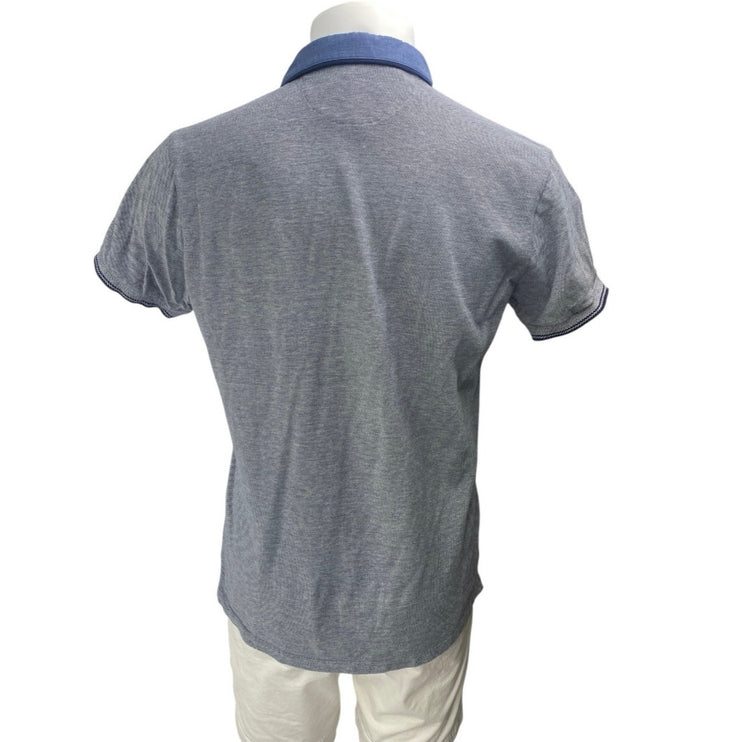 Zara Men's Gray Blue Short Sleeve Golf Cotton Casual Polo Shirt Top Size L