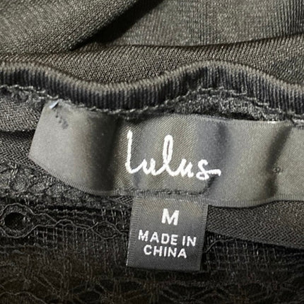 Lulus Casita Black Sheer Lace Long Sleeve Plunge V-neck Bodysuit Blouse Top Sz M