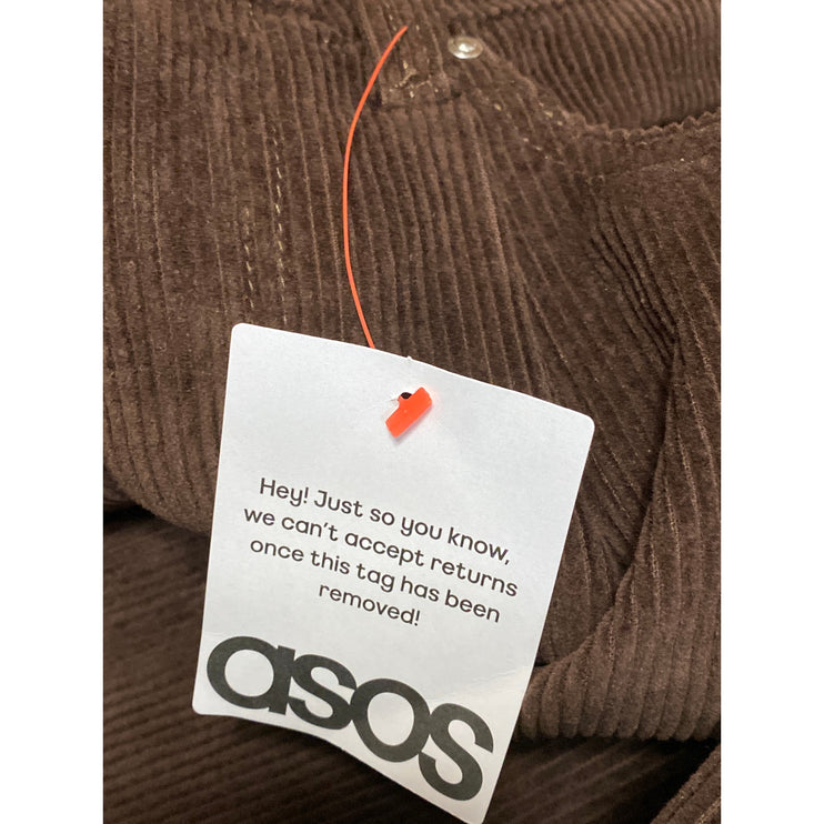 NEW ASOS Women's Brown Corduroy High Rise Wide Leg Baggy Trousers Pants Size 32