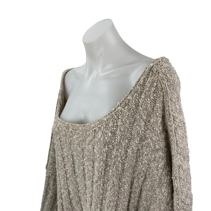 Free People Good Day Beige Long Sleeve Oversized Cropped Knit Sweater Top Size M