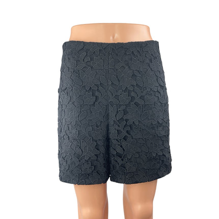 Club Monaco Women's Black Floral Embroidered Lace High Rise Mini Shorts Size 6