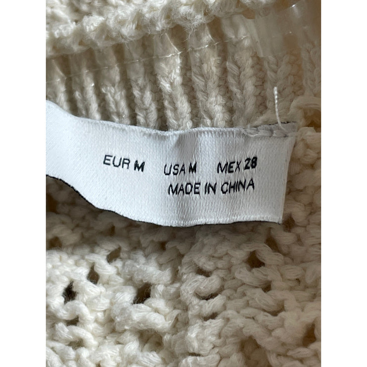 Zara Cream Crochet Knit Strapless Twist Front Slit Midi Bodycon Dress Size M