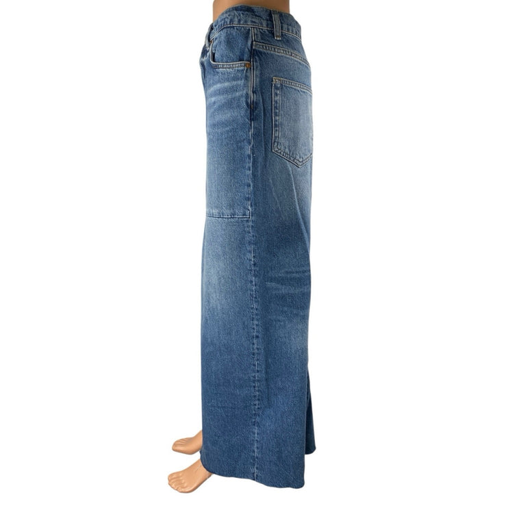 Reformation Tazz Women's Blue Medium Wash High Waisted Slit Maxi Denim Skirt 26