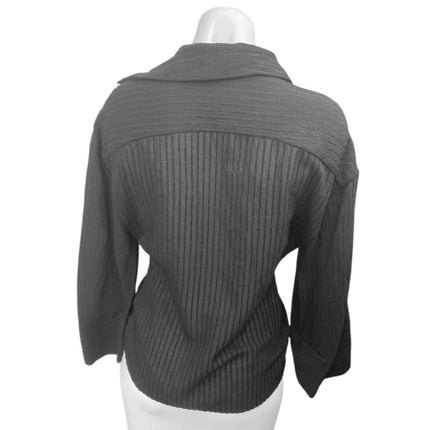 Zara Women's Black Long Sleeve Ribbed Knit Textured Tie Front Shirt Top Size S