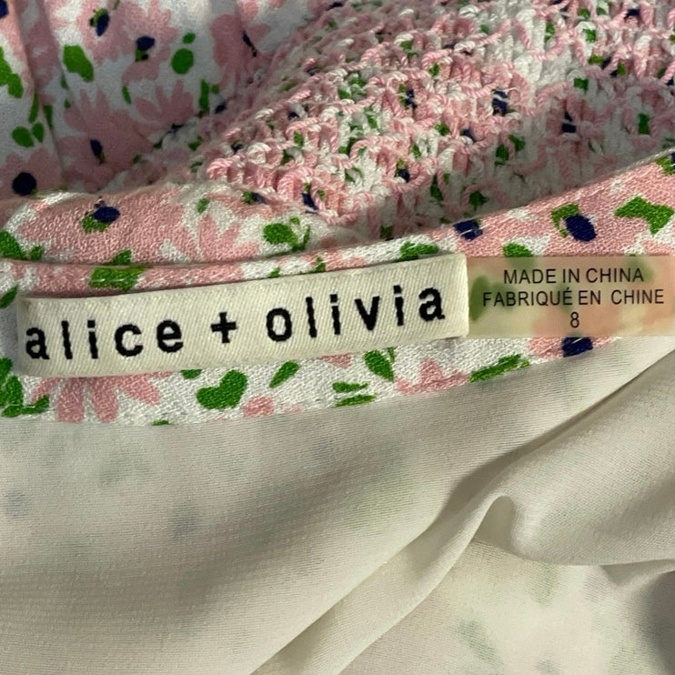Alice + Olivia Keela Pink Floral V Neck Smocked Short Sleeve A Line Mini Dress 8