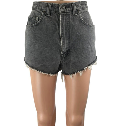 Levi's 531 Womens Black High Waisted Cut Off Frayed Raw Hem Denim Jean Shorts 26