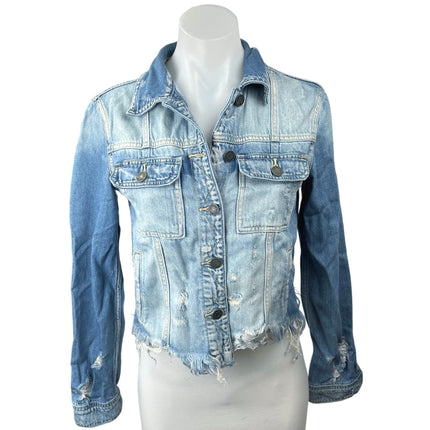 Hidden Women's Blue Distressed Rebel Light Wash Cropped Denim Jean Jacket Sz S