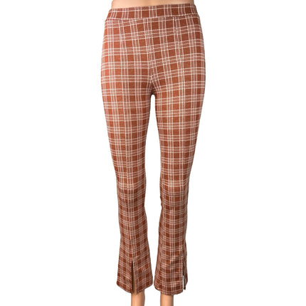 Urban Outfitters Urban Renewal Remnants Brown Plaid Front Slit Trouser Pants XS