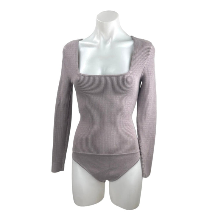 Abercrombie & Fitch Purple Ribbed Knit Square Neck Long Sleeve Bodysuit Top S