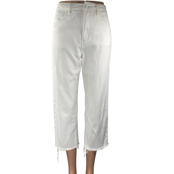 Afends White Straight Leg High Waist Frayed Raw Hem Crop Trousers Jeans Pants 4