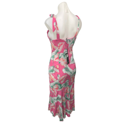 NEW Revolve x Privacy Please Celine Pink Floral Tie Strap Midi Bodycon Dress S
