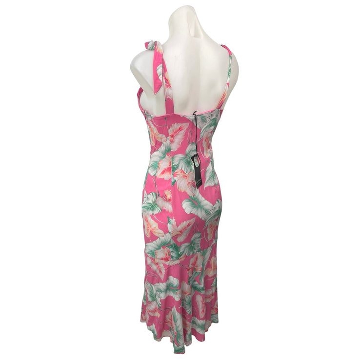 NEW Revolve x Privacy Please Celine Pink Floral Tie Strap Midi Bodycon Dress S