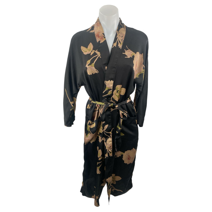Aritzia Wilfred Black Floral Tie Waist Long Sleeve Belted Midi Robe Sleepwear S